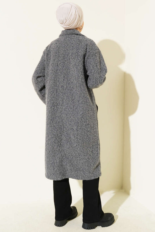 Manteau croisé en cachemire avec boutons détaillés, couleur fumée