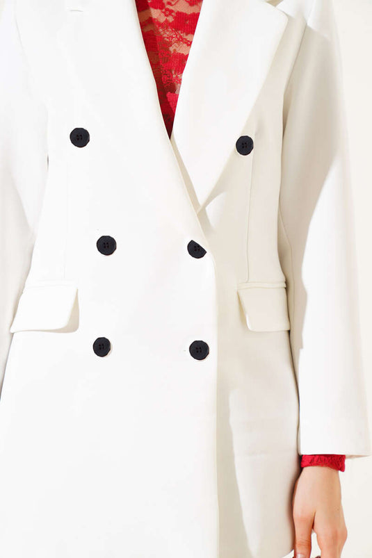 Blazer blanc croisé à boutons et doublure