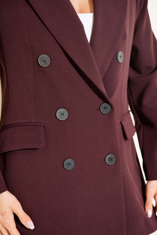 Cross-collar Buttoned Lined Blazer Jacket Burgundy