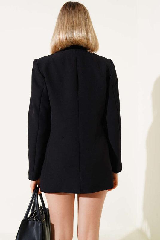 Blazer doppiopetto con bottoni e fodera, nero