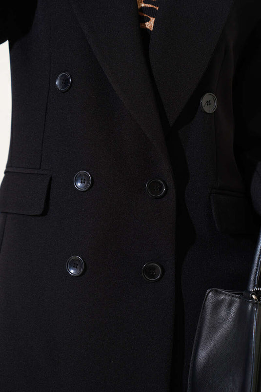 Blazer doppiopetto con bottoni e fodera, nero