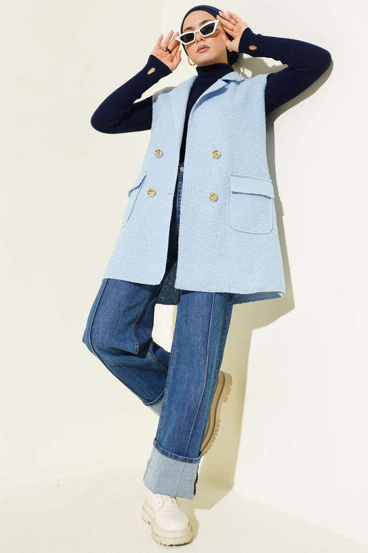 Double-breasted Buttoned Detailed Vest Baby Blue