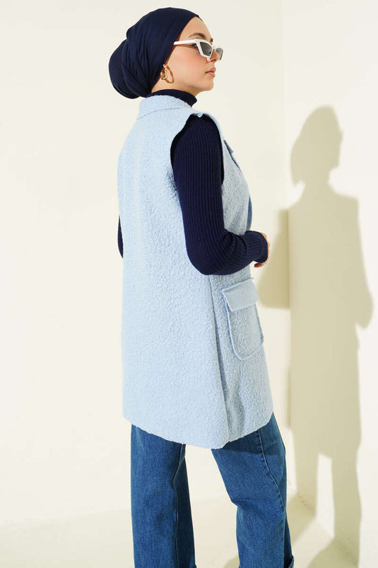 Double-breasted Buttoned Detailed Vest Baby Blue