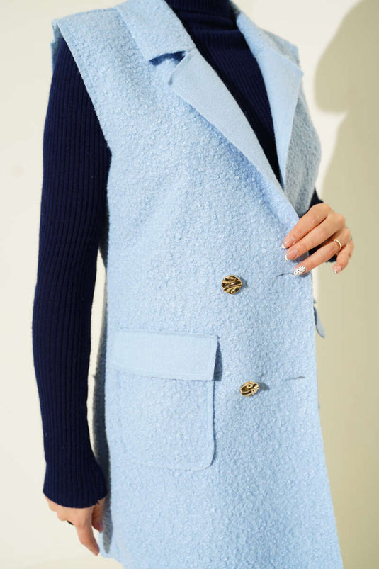 Double-breasted Buttoned Detailed Vest Baby Blue