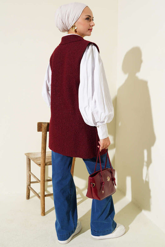 Zweireihige Weste mit Kragenknöpfen, bordeauxrot.