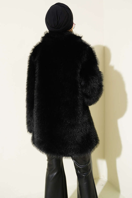 Manteau en fourrure boutonné à double boutonnage noir