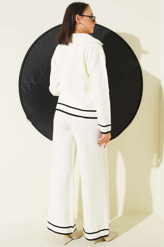 Conjunto de dos piezas de punto con botones y doble botonadura, color crudo