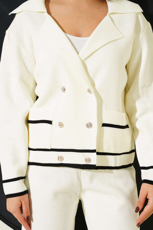 Zweiteiliges Strick-Set mit doppelter Knopfleiste, Ecru