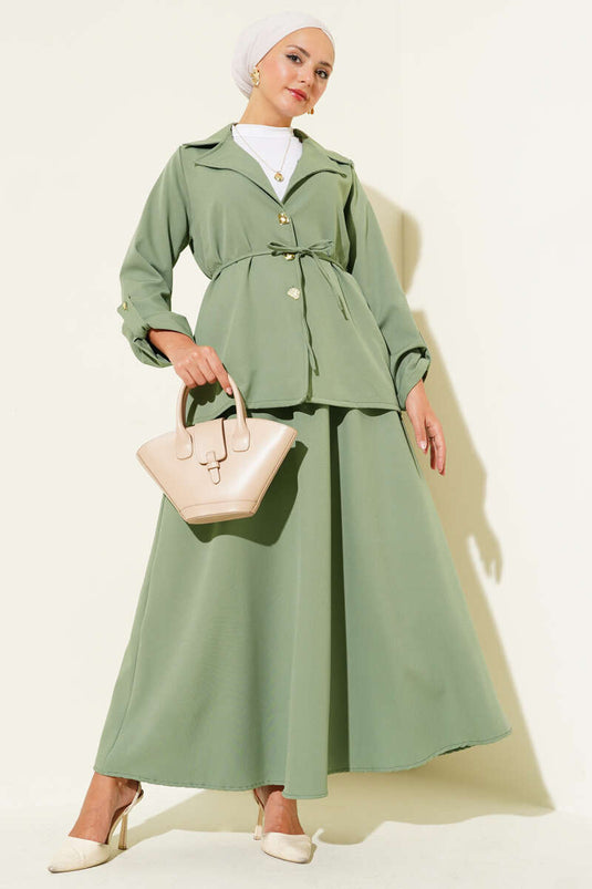 Double-breasted Collar Gold Buttoned Double Breasted Suit in Green