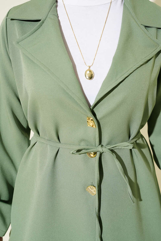 Double-breasted Collar Gold Buttoned Double Breasted Suit in Green