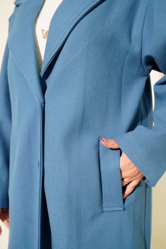 معطف كشمير أزرق مزدوج الصدر بزرين