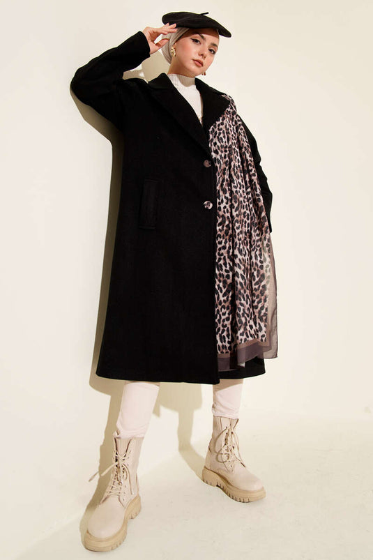 Double-Breasted Two-Button Detailed Cashmere Coat Black