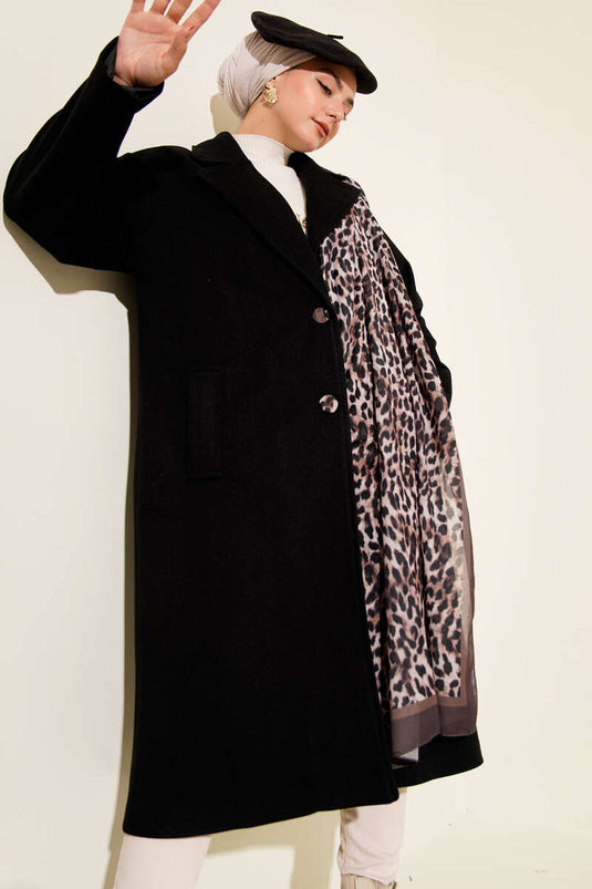 Double-Breasted Two-Button Detailed Cashmere Coat Black