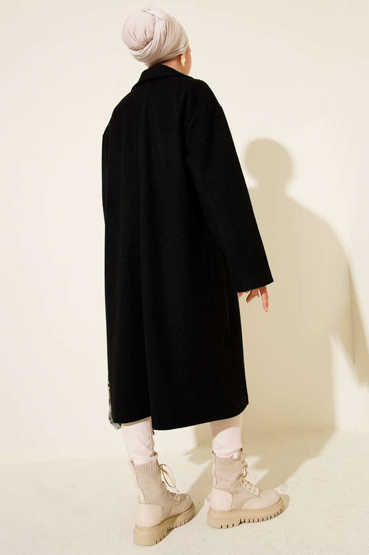 Double-Breasted Two-Button Detailed Cashmere Coat Black