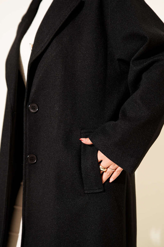 Double-Breasted Two-Button Detailed Cashmere Coat Black