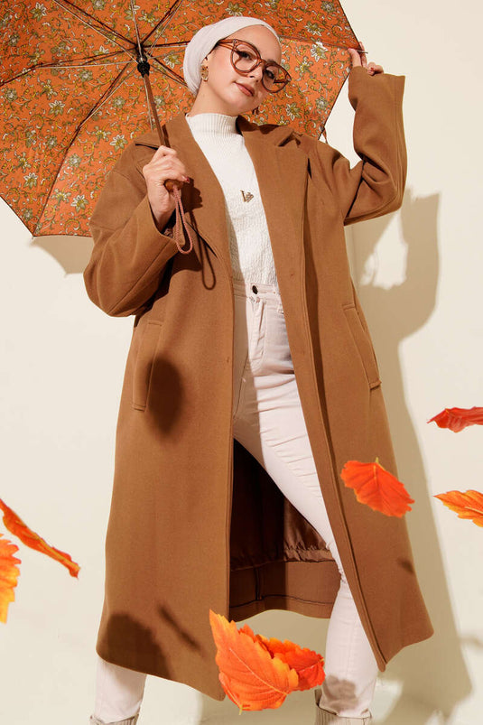 Double-breasted Two-Button Detailed Cashmere Coat in Tan