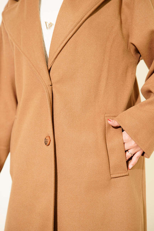 Double-breasted Two-Button Detailed Cashmere Coat in Tan