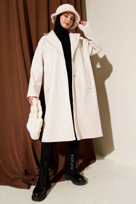 Manteau croisé en cachemire à deux boutons avec détails en pierre