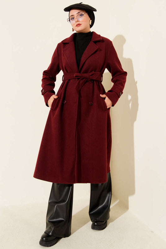 Double-Breasted Two-Button Cashmere Coat Burgundy