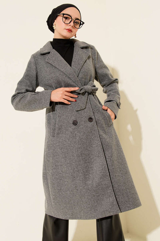 Manteau croisé en cachemire à deux boutons couleur fumée