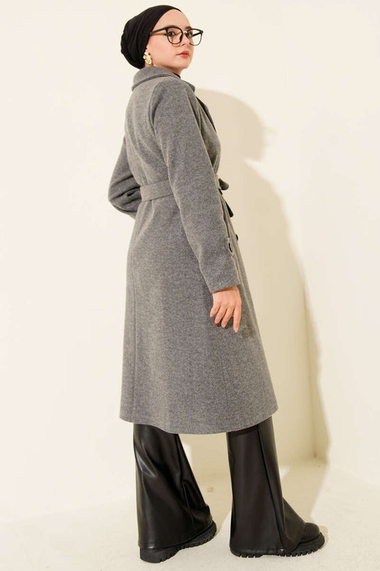 Manteau croisé en cachemire à deux boutons couleur fumée