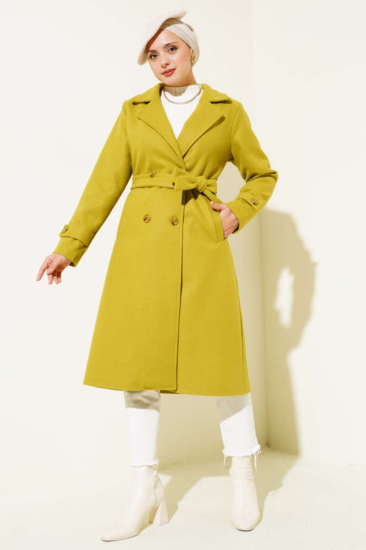 Double-Breasted Peacoat with Shawl Collar in Oil Green