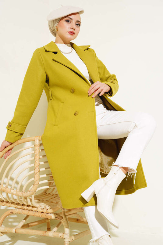 Double-Breasted Peacoat with Shawl Collar in Oil Green