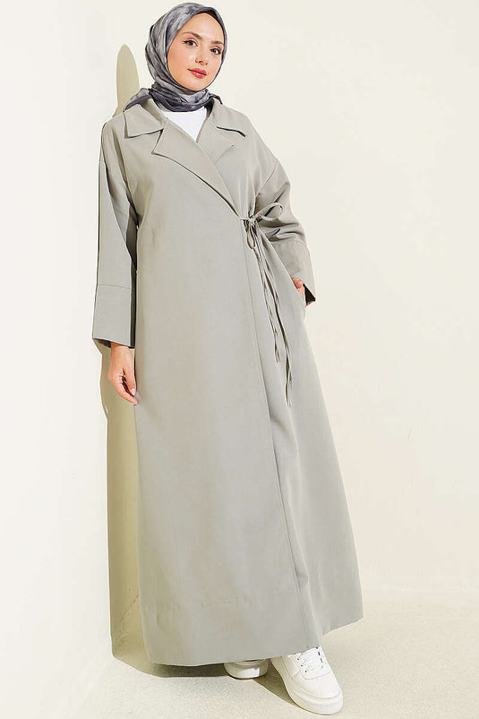 Trench-Coat Gris À Col Croisé Et Lien