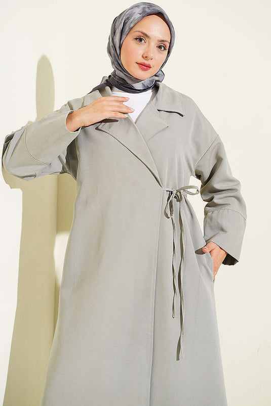 Trench-Coat Gris À Col Croisé Et Lien
