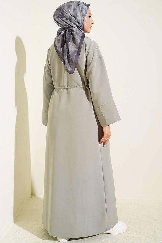 Trench-Coat Gris À Col Croisé Et Lien