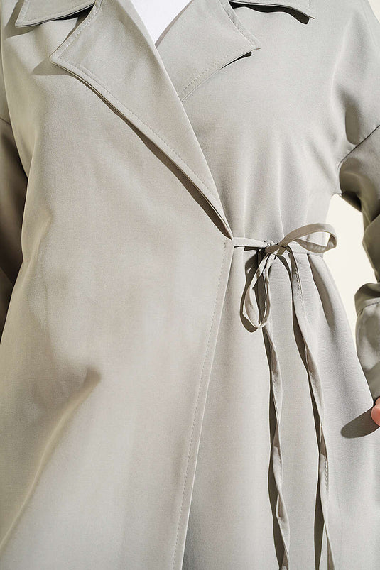 Trench-Coat Gris À Col Croisé Et Lien