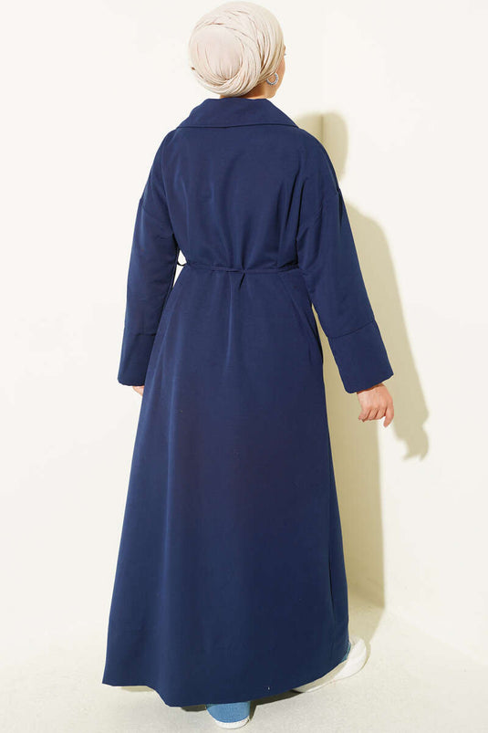 Trench-Coat Bleu Marine À Col Croisé Et À Nœud
