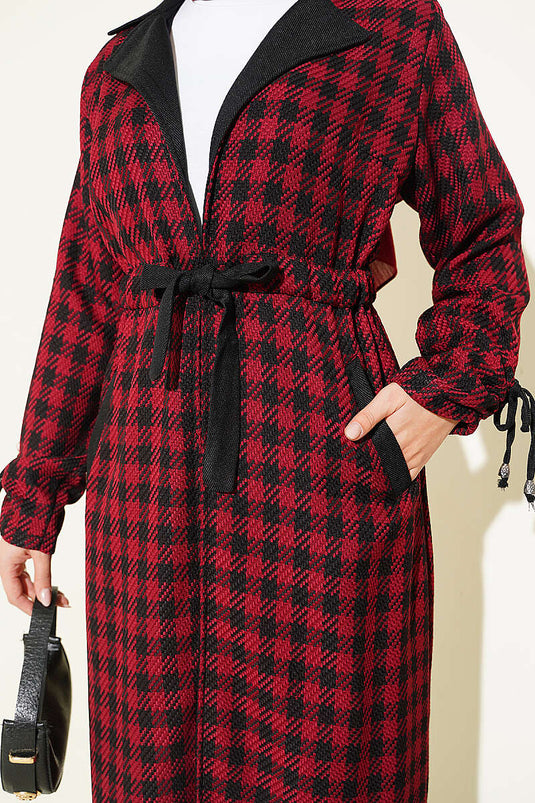 Manteau À Col Croisé En Tartan Bordeaux