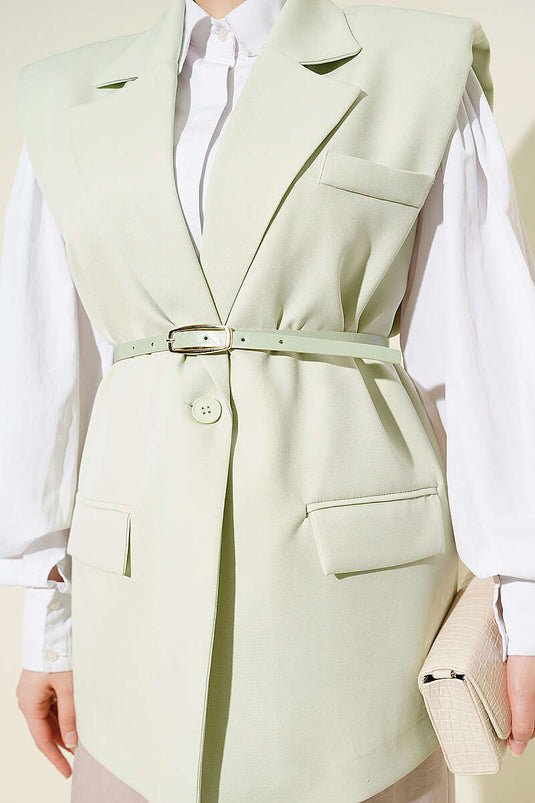Gilet con Collo a Incrocio e Dettaglio Cintura Verde Acqua