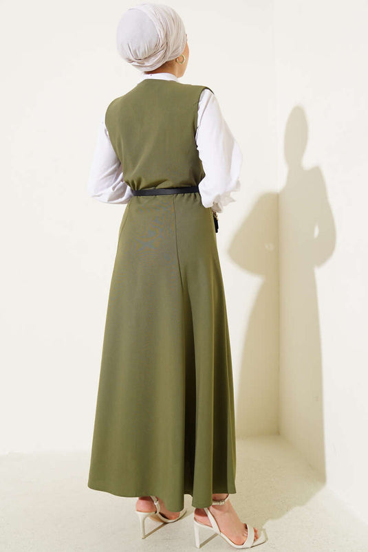 Robe gilet kaki à double boutonnage et ceinture