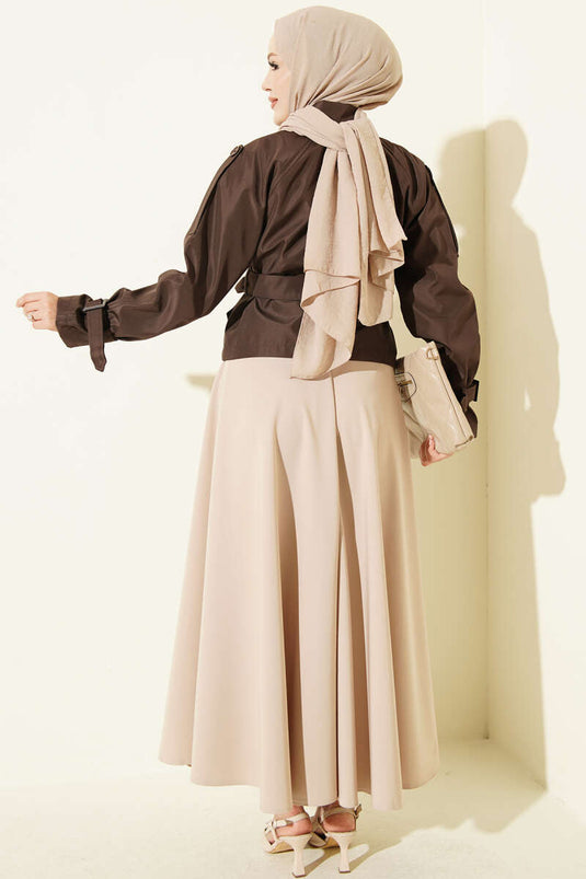 Trench-Coat Court Marron À Col Croisé