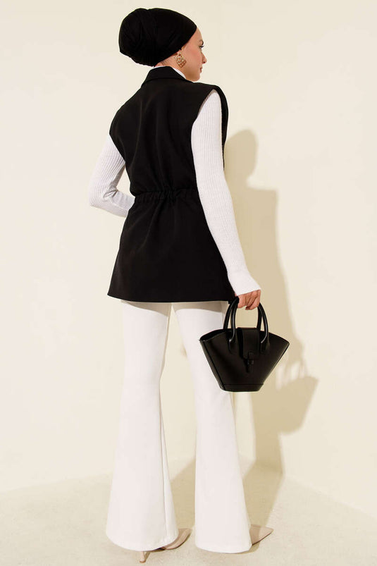 Gilet con Collo a Incrocio e Cintura Nero