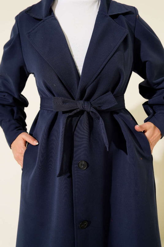 Trench-coat croisé avec ceinture, bleu marine.