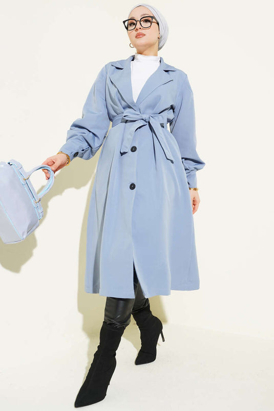 Trench-coat croisé avec ceinture, bleu.