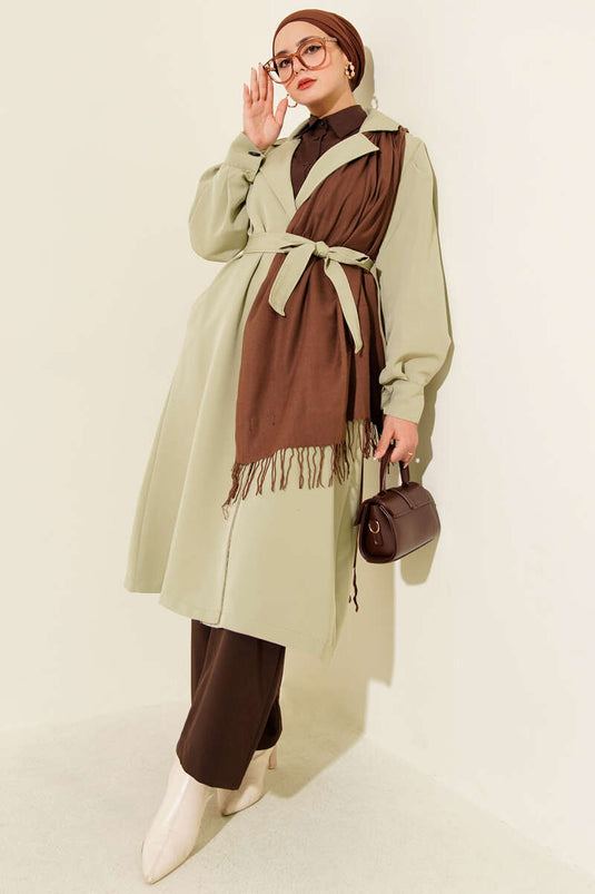 Trench-coat croisé avec ceinture, vert menthe.