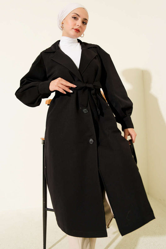 Trench-coat croisé avec ceinture, noir.