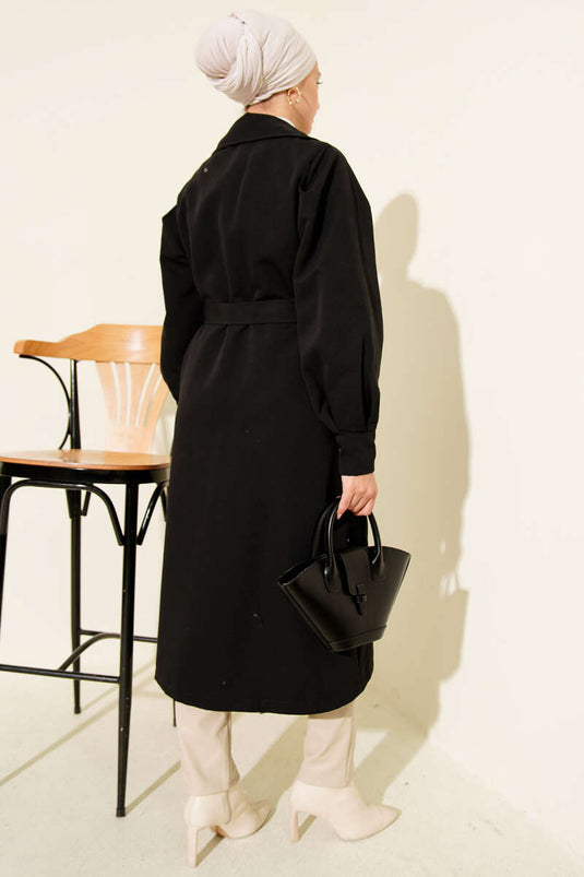 Trench-coat croisé avec ceinture, noir.