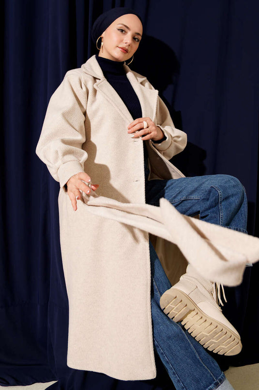 Double-Breasted Belted Lined Cashmere Coat Beige