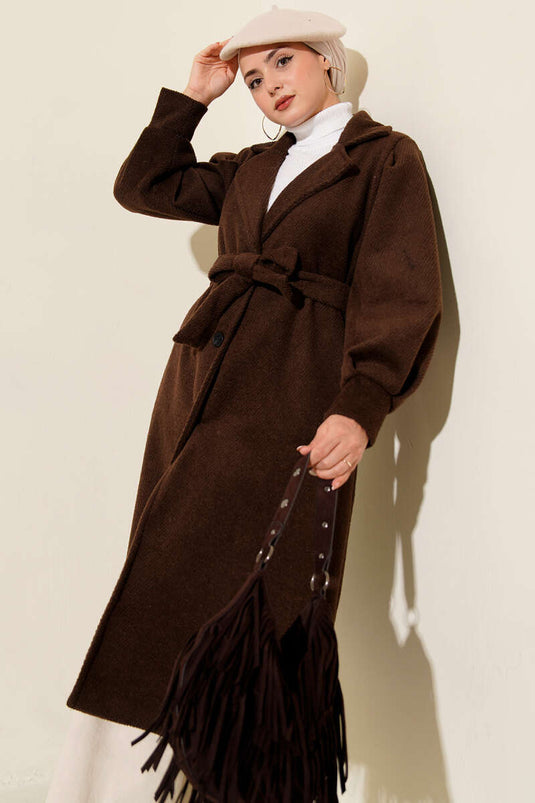 Double-Breasted Belted Lined Cashmere Coat Brown