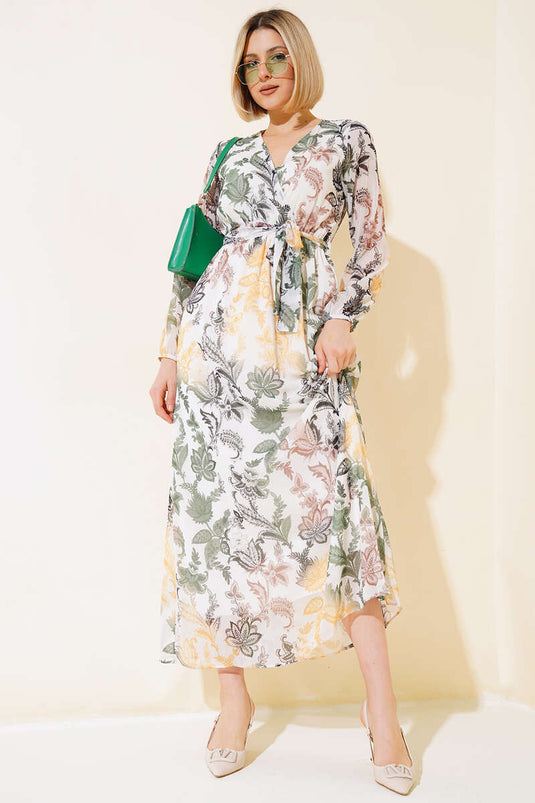 Robe Ceinturée Col Croisé Kaki