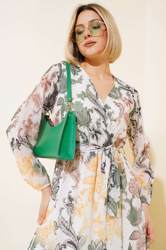 Robe Ceinturée Col Croisé Kaki