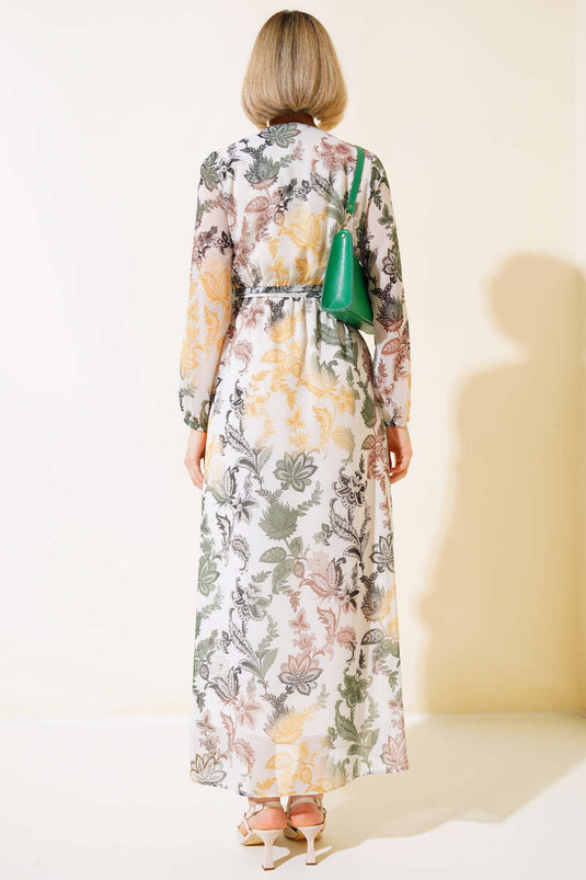 Robe Ceinturée Col Croisé Kaki