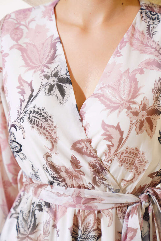 Robe Ceinturée Col Double Boutonnage Poudre