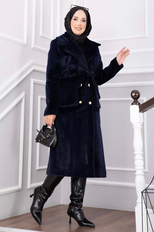 Cappotto Navy Con Cintura E Collo Incrociato