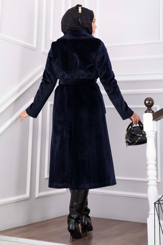 Cappotto Navy Con Cintura E Collo Incrociato